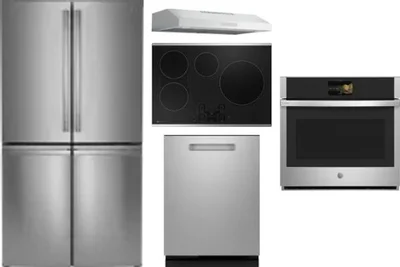 5 Piece Package Includes Refrigerator, Cooktop, Wall Oven, Hood And Dishwasher